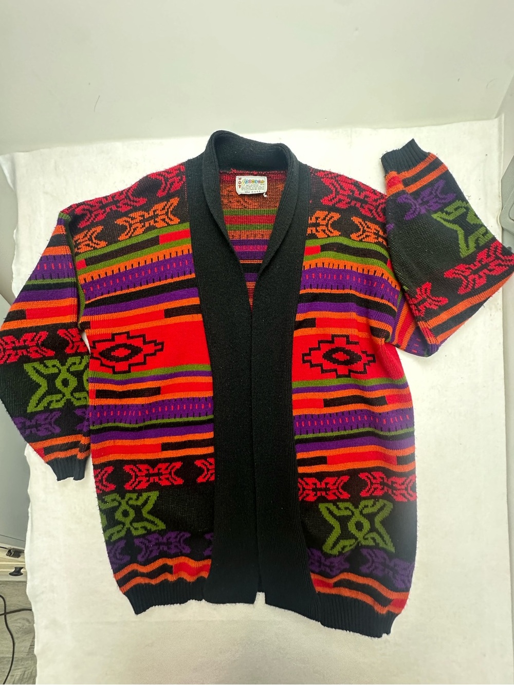 Vintage 80s 90s Hot Cashews Aztec Southwestern Knit Cardigan Sweater Size XL USA